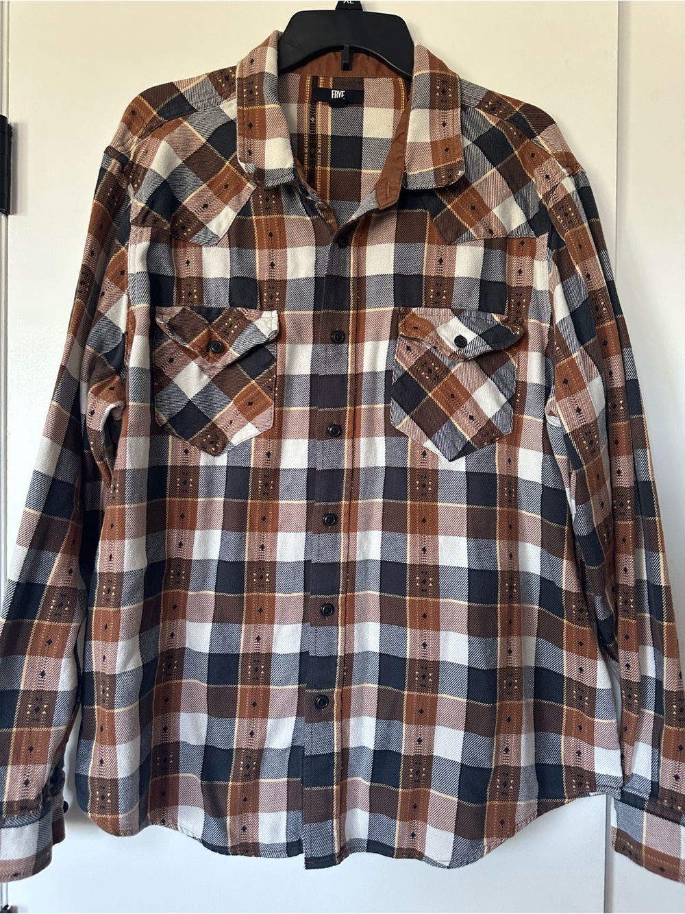 Frye Brown Black and White Plaid Button-Down Shirt
